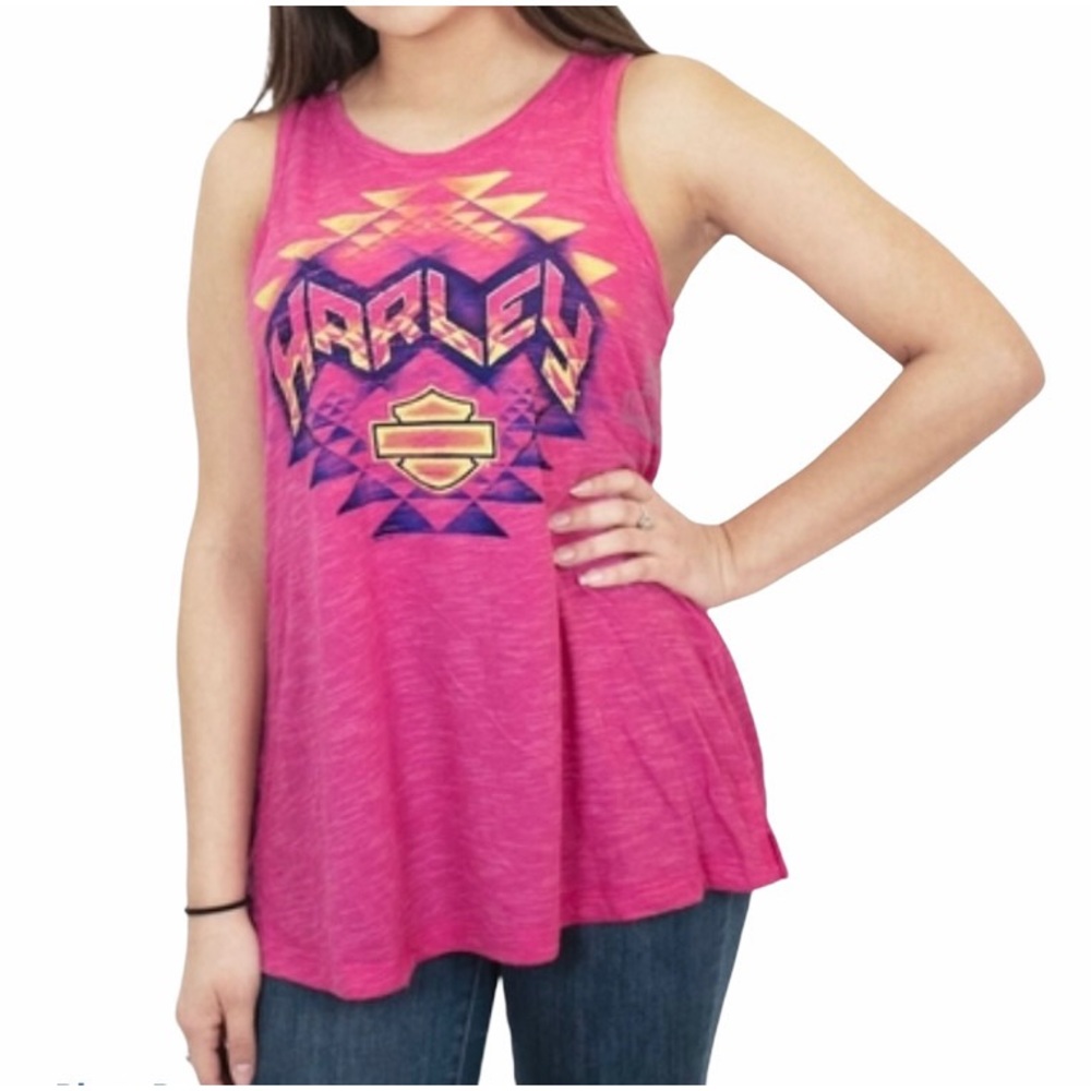 Harley Davidson Pink Western Aztec Tank Top